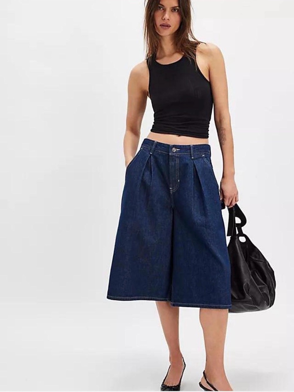 We The Free Dark Indigo High-Waist Wide-Leg Denim Culottes